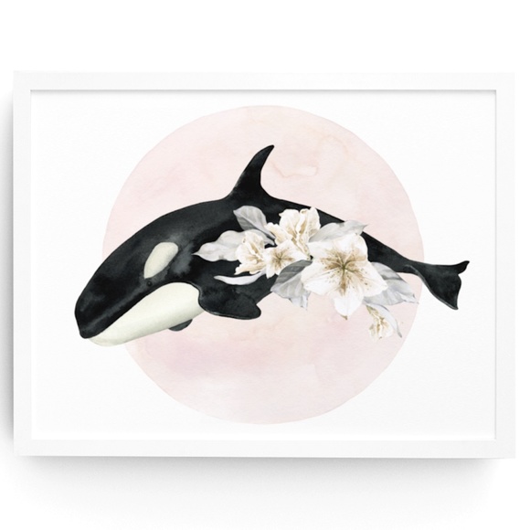 Other - Watercolor Floral Whale Wall Art Illustration Print Poster Card Unframed